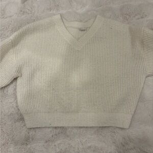Garage Ivory Cropped V-Neck Knit Sweater